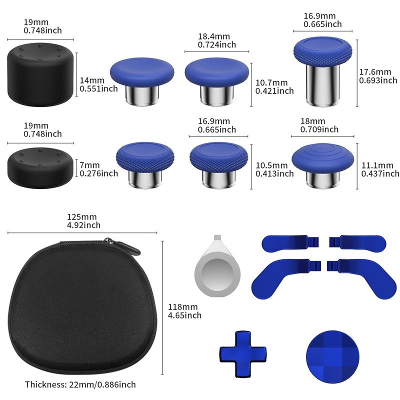 CHARM FOCUS 16-in-1 Metal Thumbsticks Replacement Kits for Xbox Elite Series 2, Xbox Elite 2 Controller Accessories, Includes Magnetic Joysticks, Paddles, Silicone Caps, D-Pads, 1 Tool (Blue) - Image 3